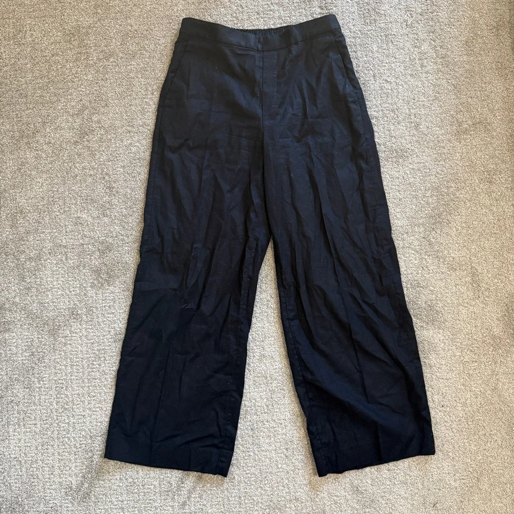 Banana Republic Hayden Wide-Leg Linen Blend Pull on Pants Black Medium Coastal